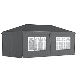 Outsunny 3 x 6 m Pop Up Gazebo with Sides and Windows, Height Adjustable Party Tent with Storage Bag for Garden, Camping, Event, Black