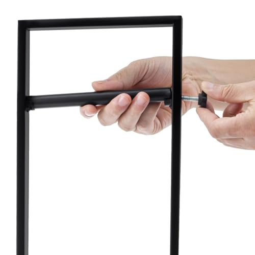 MyGift Freestanding Toilet Paper Holder with Reserve Roll Storage, Bathroom Floor Toilet Paper Holder Stand Organizer, Industrial Matte Black Metal and Burnt Wood