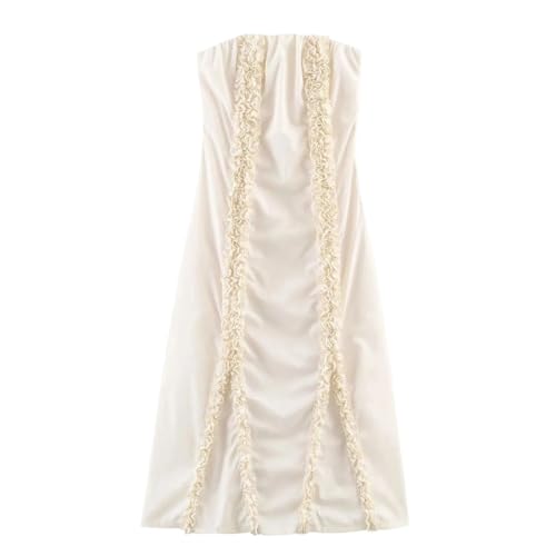 Women Sleeveless Embossed Layered Midi Dress Chic Backless Strapless Long