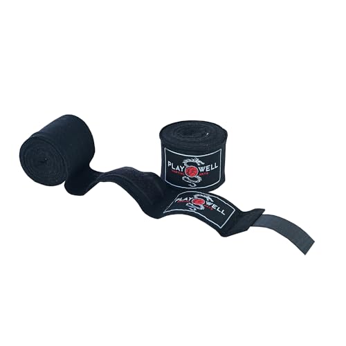 Playwell Vendas para Manos Negras de algodón elástico para Boxeo, MMA y Muay Thai, 5 Metros de Largo - imagen 2
