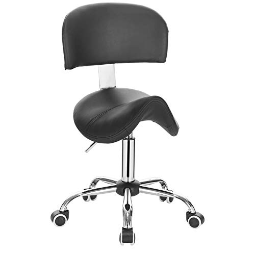 EUGAD Taburete con Ruedas Taburete de Trabajo Giratorio Piel Sintética Regulable en Altura PU Silla...