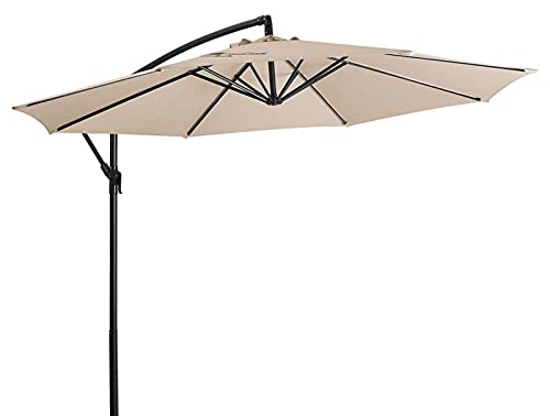 Qdy -Cantilever Garden Parasol, 3M Garden Parasol With Crank Handle & Height Adjustable, Outdoor Sunshade Canopy, Uv Protection For Patio And Balcony,1 Khaki #TOP1