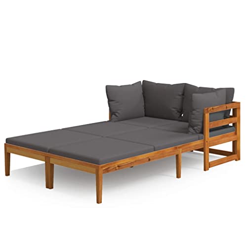 vidaXL 2X Akazienholz Sonnenliege mit Dunkelgrauen Kissen Gartenmöbel Gartenliege Relaxliege Liege Holzliege Lounge Sofa Sitzgruppe