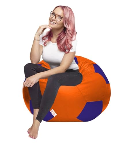 Image of RnS Rest 'n' Sleep - Bean Bag Football Chair Filled with Beans for Living Room, Bed Room for Relaxing, with 1 Year Warranty (Royal Blue /Orange, XXXL)