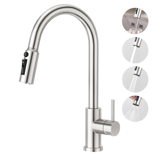 CREA Grifo de cocina de 3 vías,Giratorio a 360° Grifo Monomando Fregadero De Cocina Para Filtro De Agua,3 En 1 Grifo De Fregadero De Cocina Para Sistemas De Ósmosis Latón,Acero Inoxidable Cepillado