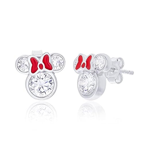 Disney Minnie Mouse - Pendientes de Tuerca con Circonita Cúbica y Esmalte Rojo (Minnie Plata) | Ya disponible en tu tienda friki favorita! En mundofriki.es!