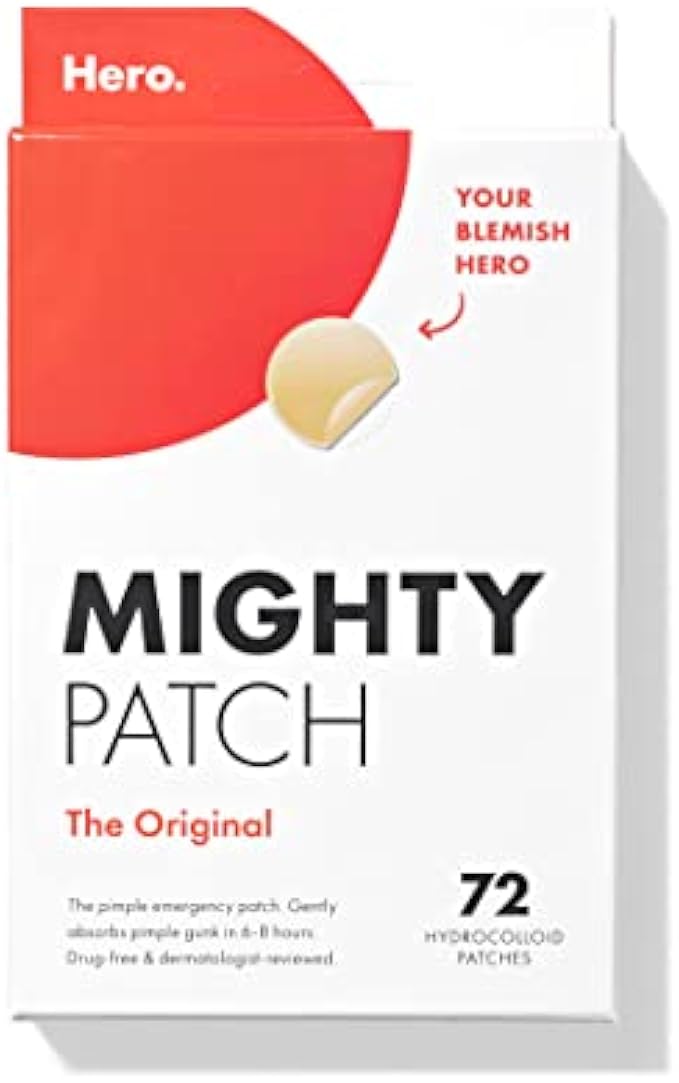 Mighty Patch Original from Hero Cosmetics - Hydrocolloid Acne Pimple Patch for Covering Zits and Blemishes, Spot Stickers for Face and Skin, Vegan-friendly and Not Tested on Animals (72 Count)