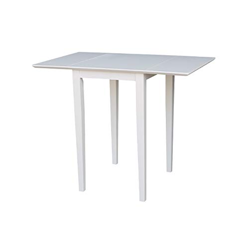 IC International Concepts, Solid Wood Small Drop Leaf Dining Table, Solid Real Wood, Sturdy Parawood, White