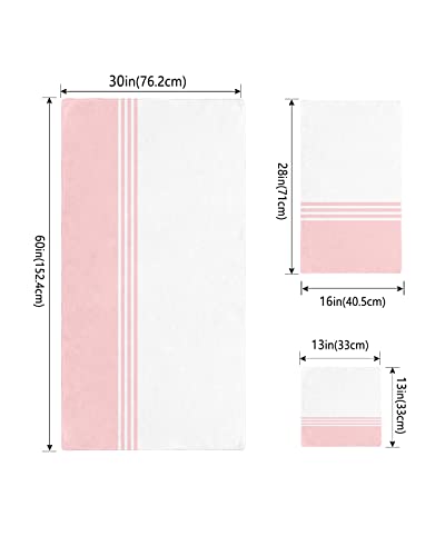 Seven Roses Pink White Striped Bath Towels Set, Soft Absorbent Bathroom Towels, Modern Abstract Art Aesthetics Towels For Bathroom Kicthen 1 Bath Towels 1 Hand Towels 1 Washcloths #TOP3
