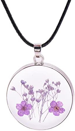 PTGMH Pressed Flower Necklace with Real Dried Flower Sample Resin Jewelry Flower Jewelry Round Resin Pendant Flower Necklace for Women Girls (purple)