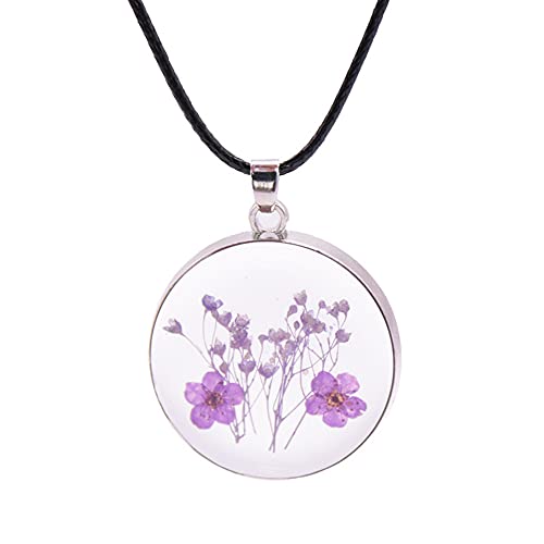 Ptgmh Pressed Flower Necklace With Real Dried Flower Sample Resin Jewelry Flower Jewelry Round Resin Pendant Flower Necklace For Women Girls (Purple) #TOP2