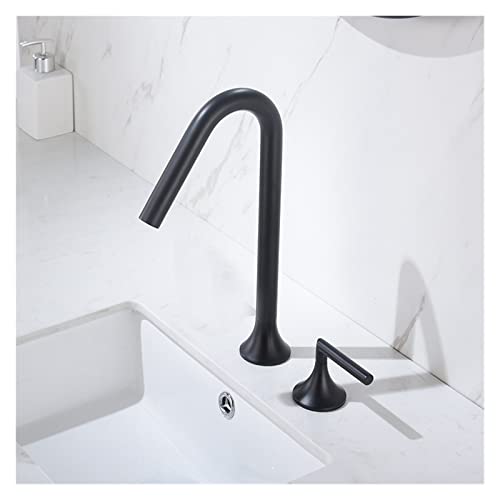 Grifo de lavabo de latón gris con grúas de agua caliente y fría de dos agujeros
