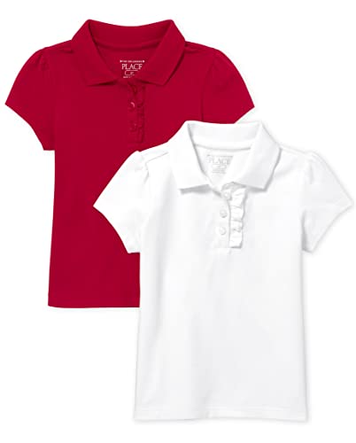 Image of The Children's Place Girls' Toddler Mulipack Short Sleeve Ruffle Pique Polos