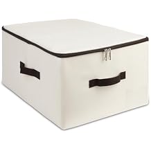 AMJ Storage Box with Lid Foldable Fabric Bin for Wardrobe/Clothing Beige Storage Cube with Handle Space-Saving Organizer, Beige 1Pcs