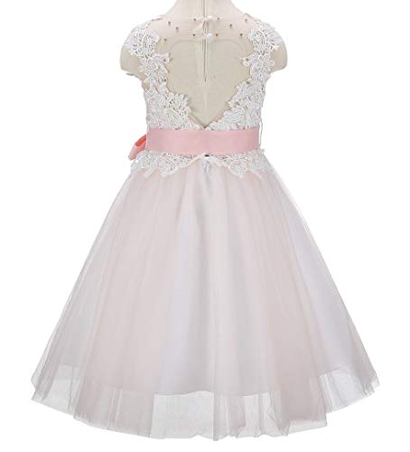 Bow Dream Lace Vintage Flower Girl's Dress Tulle Sleeveless Blush Pink 104