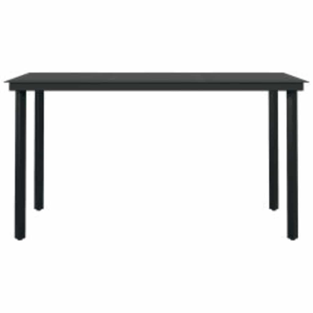 5-częściowy zestaw do jadalni ogrodowy, czarny, z polirattanu ze szklanym blatem, 140 x 70 cm, stół i 4 krzesła, odporny na działanie promieni UV, na taras, balkon