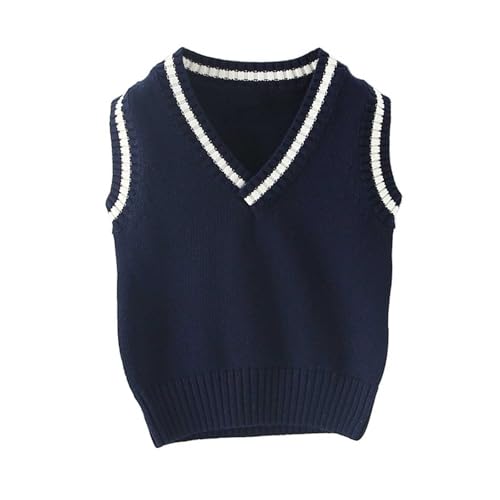 Zzalalana Sweater Vest for Toddler Boys Girls Kids V-Neck School Uniform Sleeveless Knitted Sweaters Pullover Tank Tops Navy