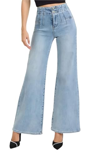 SALT TREE Risen Jeans - High Rise Wide Front & Back Dart Waist Jeans - PW21126