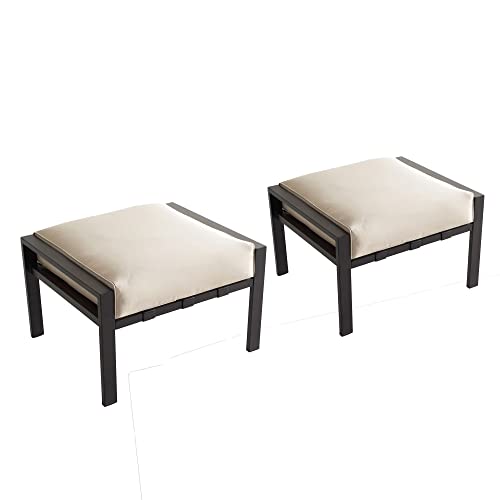 Image of LOKATSE Home 2 Pieces Outdoor Ottoman Patio Footstool Small Seat Furniture with Soft Thick Cushion for Garden Yard Deck Poolside