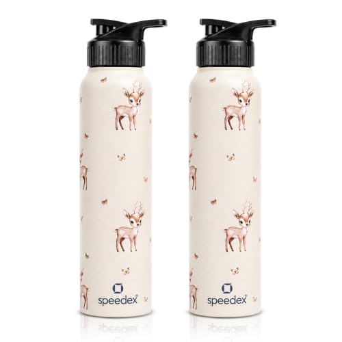 Image of Speedex Stainless Steel Printed Water Bottle 1 Ltr 1000 ml, BIS Approved, Leak Proof Sipper Cap Bottle for Office, School, Travel, Daily Use for Men, Women, Kids, Adults, Baby Deer, Set of 2