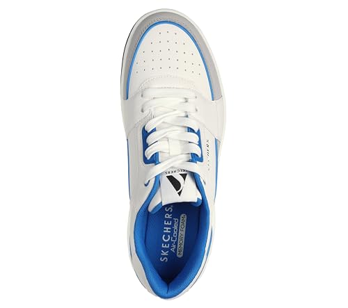 Skechers Skechers Men's Uno Court Trainers, White and Grey Leather Duraleather Blue M, 11 US