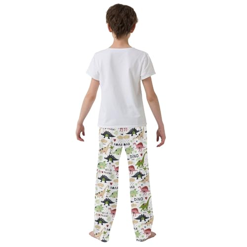 ZZXXB Wild Dino Pattern Boys Long Pants Soft Trousers Elastic Waist Kids Lounge Bottoms with Pockets S-XL3