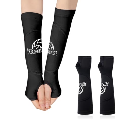 HIOQFR 1 Par Manguitos Voleibol Mujer Mangas para Brazos de Voleibol Muñequeras de Compresión para Voleibol Negro Protector Antebrazo Voleibol con Almohadilla Protectora para Golf,Ciclismo,Baloncesto
