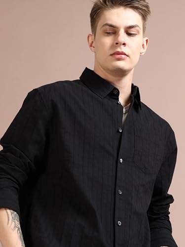 Image of StitchX Men's Full Sleeve Pintuck Striped Casual Cotton Shirt