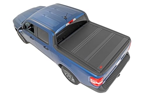 Image of Rough Country Hard Tri-Fold Tonneau Cover for Ford Maverick (2022-2026) - Low-Profile Aluminum Truck Bed Cover, Fits 4'6 Bed