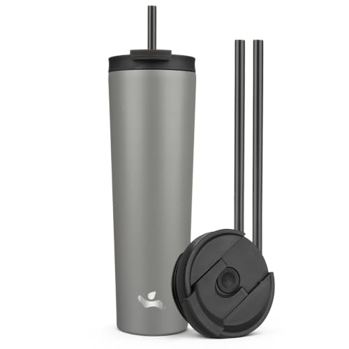 Image of Konokyo 34 oz Insulated Tumbler Water Bottle with Straw Lid, Gray
