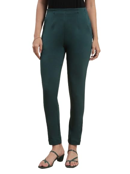 Image of De Moza Women Pencil Fit Cigarette Pant | 95% Cotton 5% Elastane | Mid Rise | 2 Pockets | Casual & Office Wear