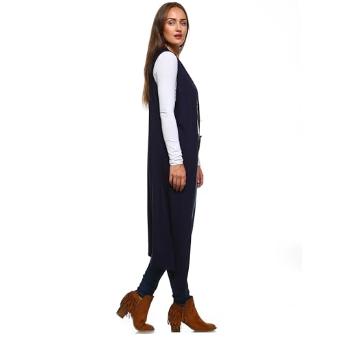 Image of Isaac Liev Women's Sleeveless Cardigan - Casual Long Maxi Open Front Flowy Drape Lightweight Duster Vest Made in USA