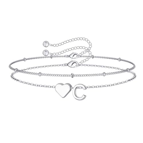 Image of M MOOHAM Easter Basket Stuffers Gifts for Kids Teens Girls - 14K-Gold-Plated Heart Initial A-Z Bracelets for Women Girl Dainty Gold Bracelets Birthday Easter Gifts for Women Teenage Girls Kids Teens
