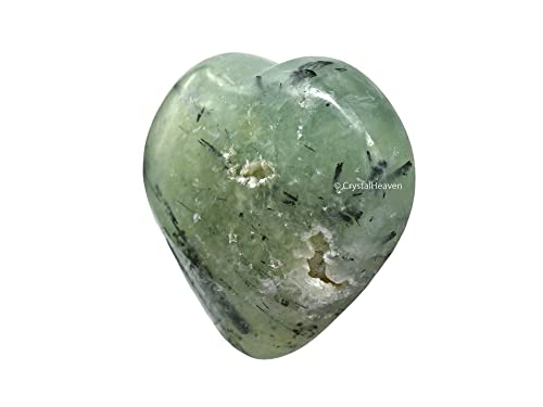 Image of Crystal Heaven Certified Prehnite Heart Palm Pebbles Stones For Anxiety Stress Relief Massage-Aaa Grade Original Healing Gemstone Agate Heart Palm Stone For Yoga Meditation Spiritual