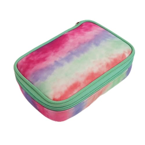 Estojo Escolar Quadrado Grande Feminino, Verde, Multicolorido com Rosa, Azul e Verde