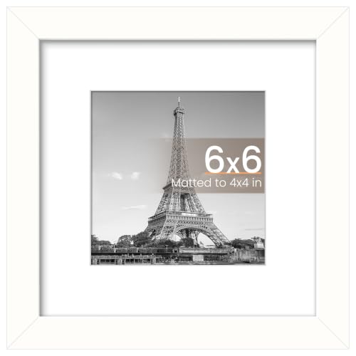 Image of upsimples 6x6 Picture Frame, Display Pictures 4x4 with Mat or 6 x 6 Without, Wall Hanging Square Frames, White, 1 Pack