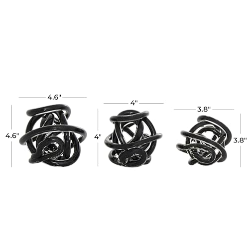 Juego de 3 esculturas decorativas de vidrio negro anudadas miniatura 6