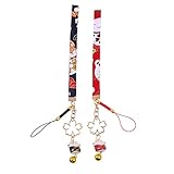 Phone Charm Kit Phone Case Chain Japanese Maneki Neko Keychain Beckoning Cat Bell Keyring 2Pcs Mobile Phone Finger Strap Bell Phone Grip Holder Lanyards Black Red Phone Case Charm