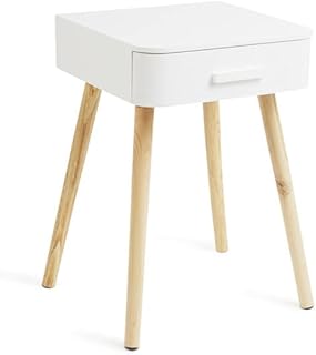 LIFA LIVING Comodino Camera da Letto, Tavolino da Letto in Legno Bianco, Comodino Piccolo con Cassetto, Tavolino Basso, Mini Cassettiera 40 x 36 x 52 cm
