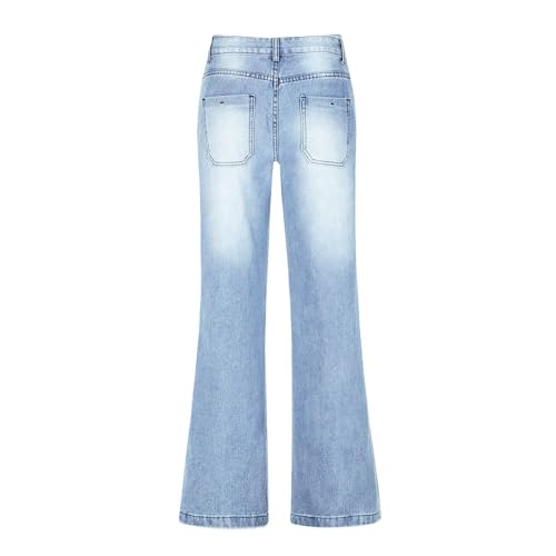 Women Distressed Straight Leg Jeans Boyfriend High Waited Baggy Sweatpants Y2K Streetwear Denim Pants with Pocket3