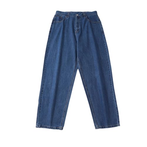 Men’S High Waist Baggy Jeans Streetwear Loose Fit Denim Pants Casual Button Fly Solid Color Jeans