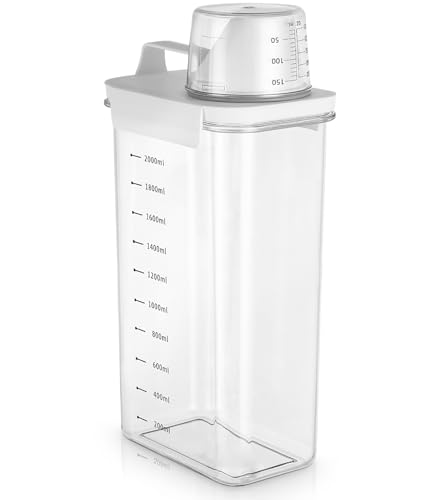 2300ml Distributeur de Lessive Hermétique avec Verre Doseur, Rangement Lessive Multi-usages, Boîte de Rangement de Poudre à Laver, Convient Pour la Poudre...