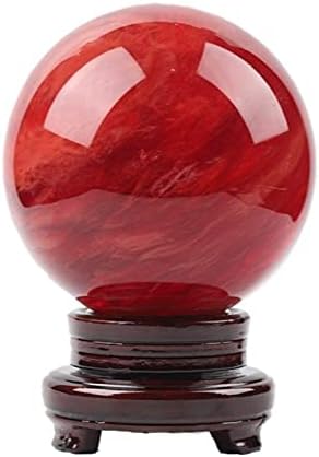 XICI Beautiful Red Clear Smelt Quartz Crystal Ball with Stand for Meditation, Healing, Divination Sphere, Home Decoration, Fengshui (60MM)
