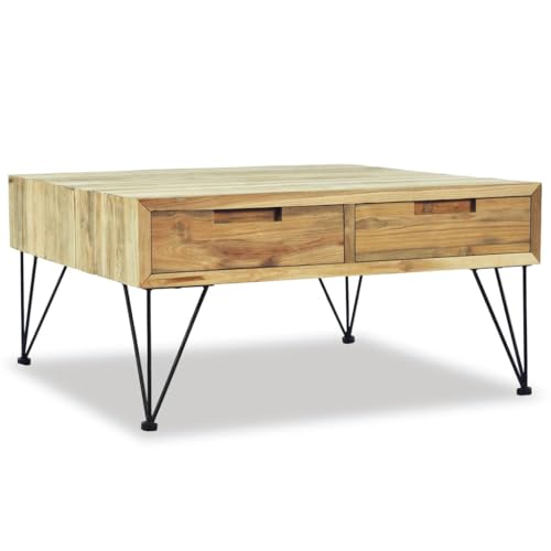 Table basse en teck massif recyclé 80x80 salon rustique chic - 5