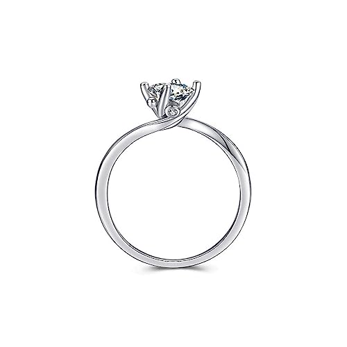Bague femme en argent 925 avec diamant CZ brillant de coupe ronde