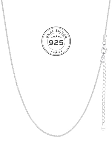 ChicSilver 925 Sterling Silver Necklace Chains Box Chain Necklace for Women Thin 1.3/1.8mm Silver Chain for Necklace - 16/18/20/22/24 Inch (with Gift Box)