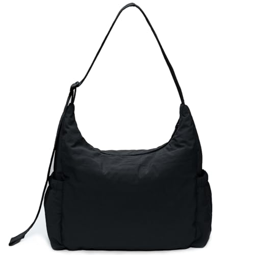 Hobo Nylon Crossbody Bag with Quilted Strap