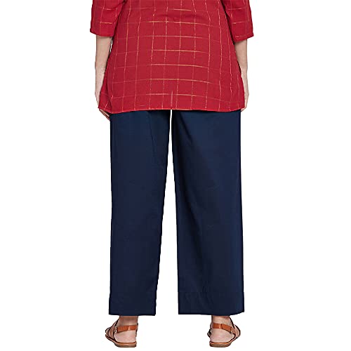 Image of GO COLORS Women Blue Stripe Cotton Wide Pants