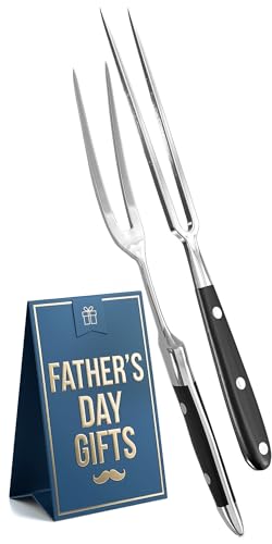 2 Pcs Carving Fork for Meat 11.8 inch - Stainless Steel Meat Fork with Heat-Resistant Handle for Grilling, Cooking, Serving - Straight and Curved Carving Utensils with Two-Prong, Dad’s BBQ Party Tool