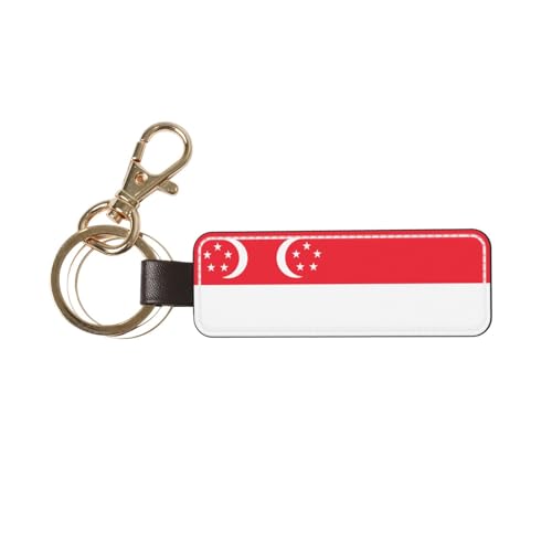 Ninainaid Porte-clés de voiture en cuir véritable avec drapeau de Singapour - Porte-clés universel pour homme et femme.